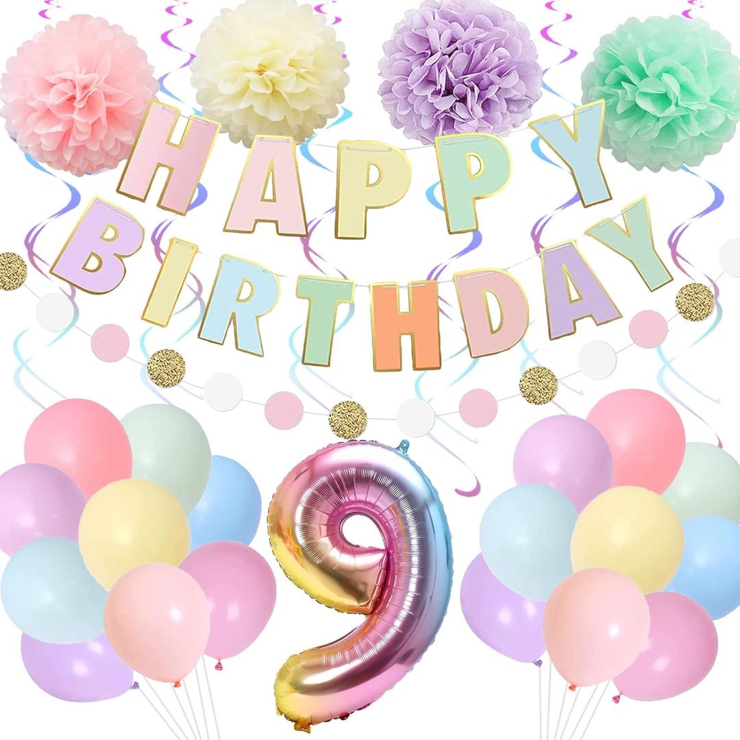 BRT Bearingshui 40 Inch Rainbow Gradient Number 9 Balloon for 9th Birthday - Decorations for Girls Boys, Happy Birthday Banner, Children's Party Supplies for Kids