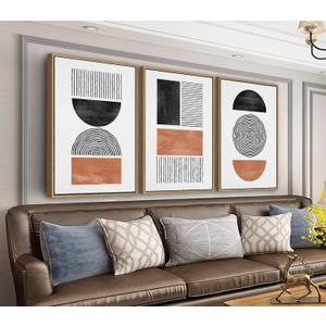 Framed Wall Art Canvas Set Mid Century Boho Pictures Modern Geometric Wall Decor Minimalist Black Brown Bohemian Abstract Painting Artwork for Living Room Bedroom Office 20"x28"x3 Natural, 20" x 28" x 3Pcs