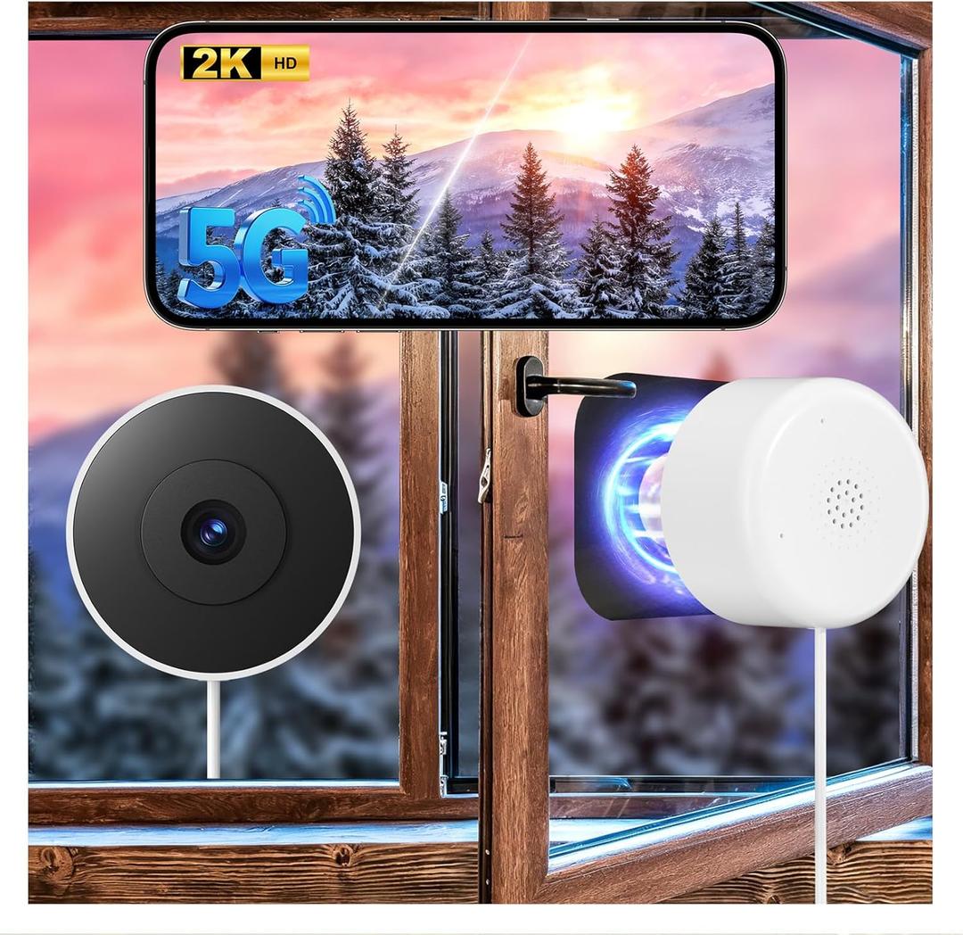 4MP/2K Window Camera for Home Security, 2Pack No Drill 5G&2.4G WiFi Indoor Security Cameras, Outdoor Monitoring thru Glass, Blacklight Color Night Vision, 24/7 AI Human Detection, Apt. Easy Mag. Mount (White)