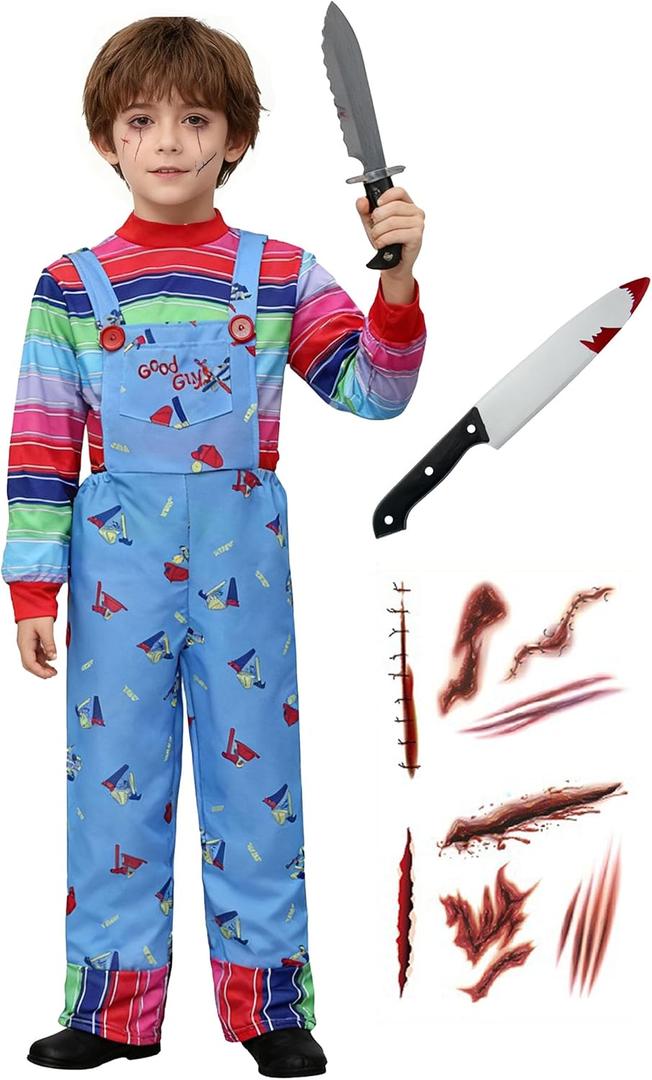 Chucky Costume for Kids Horror Film Dress up Halloween Toddler Ghost Costume Child's Cosplay Suit S