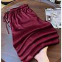 SHENHE Women's Satin Wide Leg Pants Drawstring Flowy Dressy Silky Business Causal Beach Vacation Pants Burgundy Large (Red, XL)