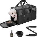 Luxury Pet Carrier for Dogs, Cats, Puppies - Airline TSA Approved, Durable Anti-Scratch Fabric, Soft-Sided, Consistent Airflow, Foldable Design, Cushion Pad, Travel (Black, Medium)