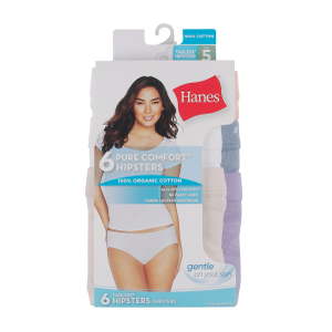 Hanes Womens Organic Cotton Pack, Comfortsort Underwear, Hipster Panties, Assorted Colors, 6 Pack Hipsters, Size: 7