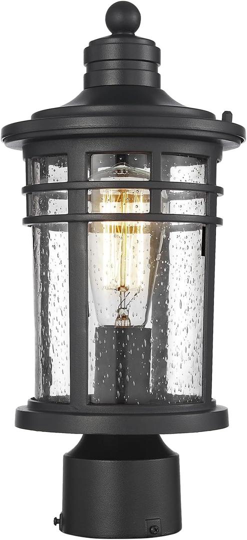 Darkaway Outdoor Post Lights Lamp Posts Outdoor Lighting, Waterproof Aluminum Post Lights Outdoor Light Fixtures with Glass, Light Posts for Outside Patio Yard (1 Pack, Black) (Medium, 1Pack)