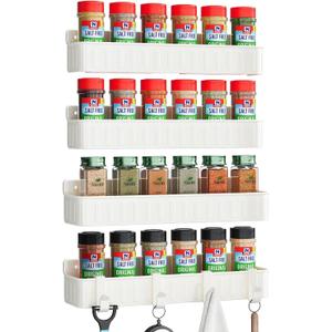Nieifi Spice Rack Wall Mount, Spice Organizer for Spice Jars, Screw or Adhesive Hanging Organizer for Kitchen Cabinet or Pantry Door, 4 Pack, White, ABS Plastic