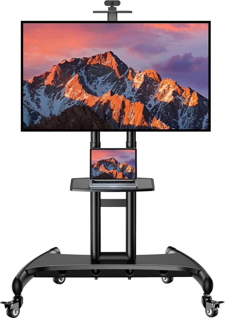 PERLESMITH Rolling TV Stand with Wheels for 32-82 Inch LCD LED 4K Flat Screen TVs, Tilt Mobile TV Cart with Shelf Holds Up to 100 lbs, Height Adjustable Floor TV Stand Max VESA 600x400mm- PSTVMC05