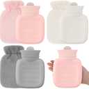 Amylove 3 Pcs Mini Hot Water Bottle for Hot & Cold Compress with Cover 320ml Silicone Microwave Heating Bottles Small Water Bag for Travel Holiday Gift (Pink, Gray, White,Plush)