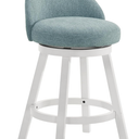 Armen Living Erika Modern Transitional Swivel Wood Counter Height Kitchen Bar Stool in White Finish with Light Blue Fabric Upholstered Seat, 1PC