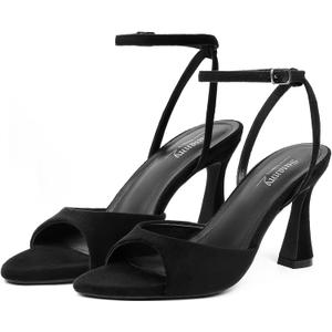 Susanny High Heels for Women Pointed Open Toe Strappy Chunky Block Heels Ankle Strap Stiletto Kitten Heeled Sandals Wedding Bridal Party Prom Sexy Dress Shoes (10, Black Suede)