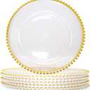 Plastic Acrylic Charger Plates 10PCS, 13" Decoration Diner, Wedding, Party, Event, (Gold Bead 10)