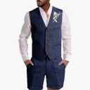 Mens Linen Suit 2 Piece Short Suits for Men Casual Summer Beach Wedding Suit Linen Vest Shorts Set, XXL