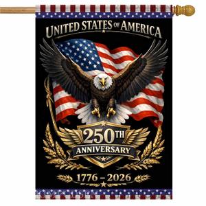 Welcome 4th of July Patriotic Highland Cow House Flag 28x40 Inch Double Sided for Outside, Independence Day Memorial Day Outdoor Decoration