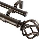 KAMANINA 1 Inch Double Curtain Rods 66 to 120 Inches (5.5-10 Feet) Telescoping Heavy Duty Drapery Rod for Windows 54 to 115 with Twisted Cage Finials, Antique Bronze