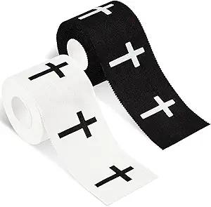 2Pcs Christian Athletic Tape 2in x 23ft Cross Sports Tape Religious Cotton Zinc Oxide Sports Wristbands Jesus Cross Wrist Tapes for Football Baseball Athlete Tennis Gymnastics First Aid Injury Wrap