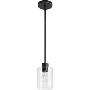 KLSS Modern Black Farmhouse Clear Glass Cylinder Pendant Light Fixture,Island Lights for Kitchen,Mini Pendant Lighting for Kitchen Island Decor - 4.75 Inch Shade, 2-58 Inch Cord(1 Pack)