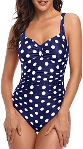 Tempt Me Women Ruched Slimming One Piece Swimsuits Tummy Control Vintage Bathing Suit Small