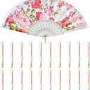 QIRMIZI 20 Pack Large Folding Silk Hand Fans - Elegant Chinese Rave Fan, Handheld Renaissance Fan for Festival, Dance, and Decorations, White