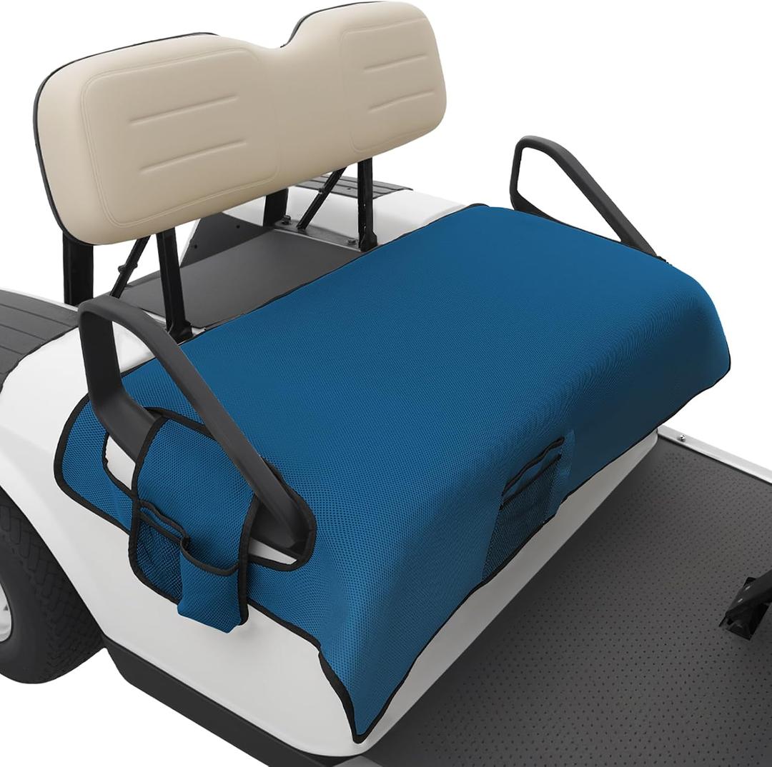 Universal Golf Cart Seat Covers, Non-Slip Breathable Golf Cart Seat Blanket with 2 Storage Pockets,Compatible with EZGO,Club Car & Most 2-Passenger Seats-Blue