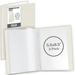 Dunwell Small Binders with Sleeves - Presentation Books 5.5x8.5 (2-Pack, Ivory), 24-Pockets, Displays 48 Half Size Pages or 5.5 x 8.5 Mini Booklets, Acid-Free Archival Quality