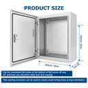 20" x 16" x 8" Heavy Duty Outdoor Wall Mount Steel Electrical Junction Box, Weatherproof Enclosure with Removable Panels, Lockable Lid & DIN Rail for Solar, Traffic & Industrial Machine Wiring