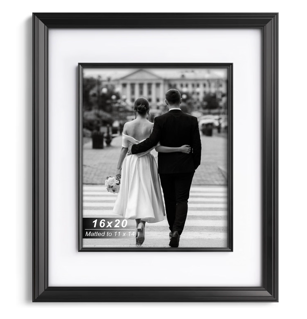 Yaetm 16x20 Black Picture Frame with Decorative Inner Frame & Tempered Glass, Display 11x14 Photos with Mat on Wall - Portrait or Landscape - Ideal for Office & Home Décor (Black, Single)