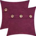 CaliTime Throw Pillow Cases Pack of 2 Ultra Soft Corduroy Striped Cushion Covers with Triple Large Natural Coconut Shell Buttons for Couch Sofa Home Farmhouse Decoration 16 X 16 Inches Black