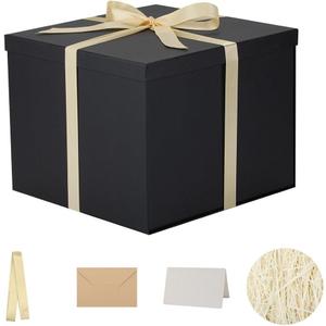 Large Gift Box with Lid 12.5x12.5x10 Inches, Black Gift Boxes for presents Packaging for Birthdays, Valentine's Day, Christmas, Anniversaries (Include Shredded Paper Fill, Envelope Card Ribbon)