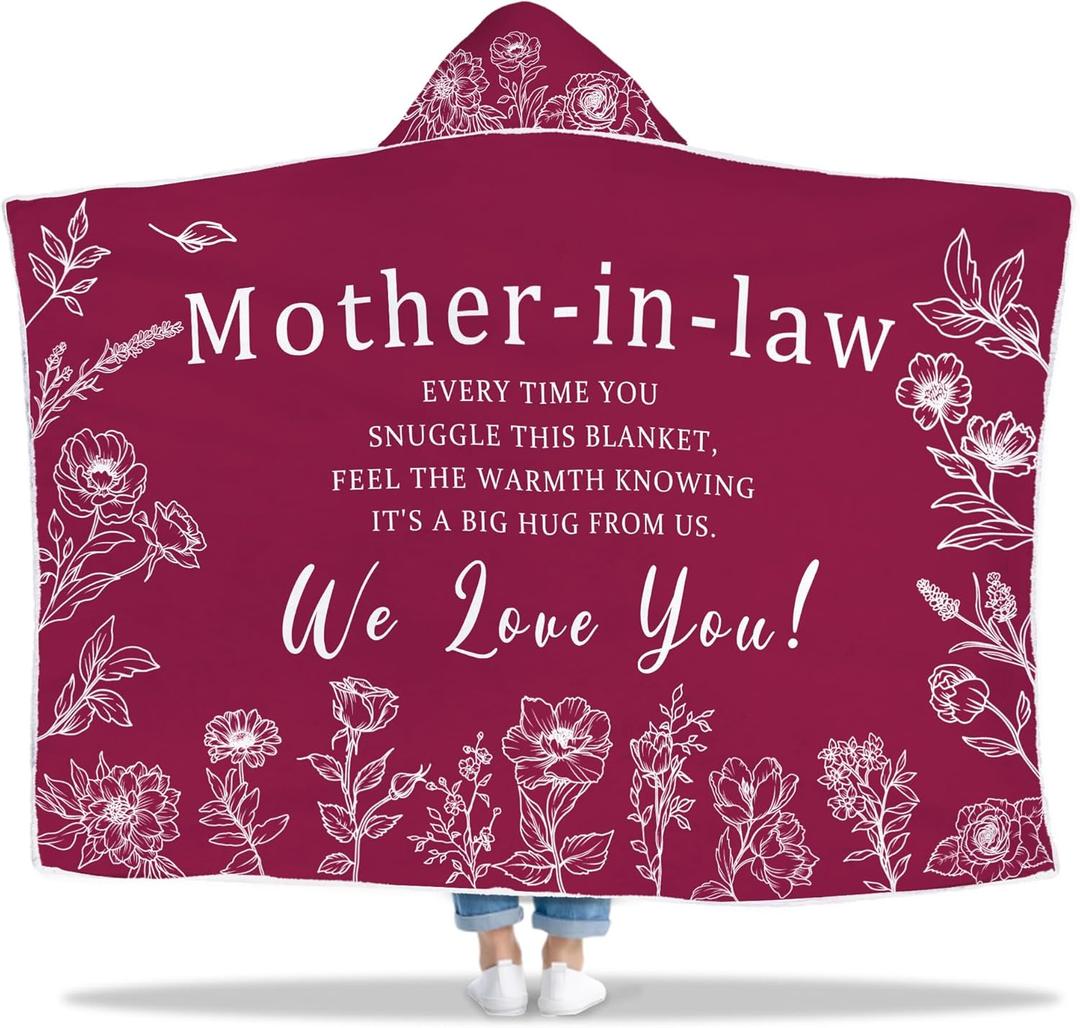 Christmas Mother in Law Gifts Wearable Blanket, Mother-in-Law Gifts Hoodie from Daughter in Law, Bonus Mom/Step Mom Hooded Blanket 47x72 in for Birthday