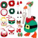 FineCheer 16 Pcs Christmas Mini Desk Goose Outfit Xmas Santa Elf Snowman Costume with Bandana Hats Headwear Bow Ties and Dress Clothes for Xmas Gift Magnetic Duck Toy Table Key Holder Decor