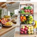 Delamu Stackable Metal Fruit Basket with Wood Lid 3 Pack, Hanging Wall Organizer for Kitchen Counter, Pantry Storage for Onions, Potatoes, Garli, Fruits, Spices, Black