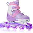 Nattork Adjustable Inline Skates for Kids Boys & Girls, Blue Black Red with Light up Wheels, Youth Blade Roller Skating for Beginners Ages 3-15 (Purple)