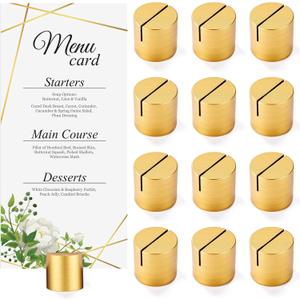 Affrolling 12 Pcs Gold Place Card Holders Wooden Table Number Holders Bulk Mini Cylinder Table Stand for Name Cards Photo Picture Menu Tag Display Wedding Birthday Party Banquet Restaurant