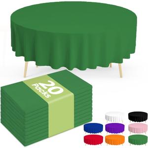 Pureegg Plastic Table Cloth Disposable 20 Pack, 84'' Round Table Cloths, St Patricks Day, Christmas Decorations, Tablecloths, Round, Forest, Emerald, Plastic Cover, Leakproof & Sturdy, Green