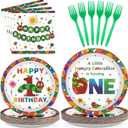 Grencian 200Pcs Caterpillar 1st Birthday Party Supplies A Hungry Green Insect is Turning One Plates and Napkins Tableware Set Hungry Caterpillar Party Decoration for Boys Birthday Baby Shower Serve 50