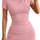 ZESICA Women's 2026 Summer Short Sleeve Bodycon Mini Dress Ruched Going Out Sexy Cocktail Party Club Dresses