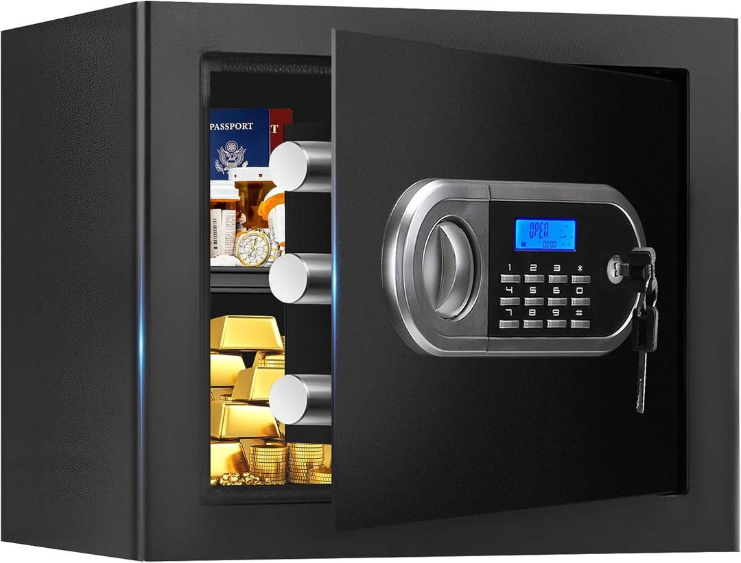 1.3 Cuft Small Fire Proof Safe for Home Documents, Anti-theft Safes for Home Use Fire and Water Proof with Combination Lock, Smart Alert System and Removable Shelf, Digital Document Safe for Jewelry