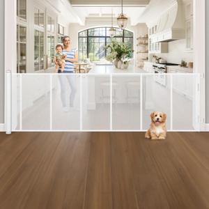 120 Inch Extra Wide Retractable Baby Gate for Large Opening, 33 Tall, Upgraded Dog Gate with Fiberglass Rods for Doorways, Indoor & Outdoor and Stairs, White