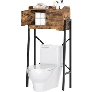 YATINEY Over The Toilet Storage Cabinet, Freestanding Above The Toilet Storage Cabinet, Over The Toilet Storage Rack with X-Shaped Back Support, for Bathroom, Laundry, Rustic Brown and Black TR04BR, 23.6"L x 9.0"W x 48.4"H