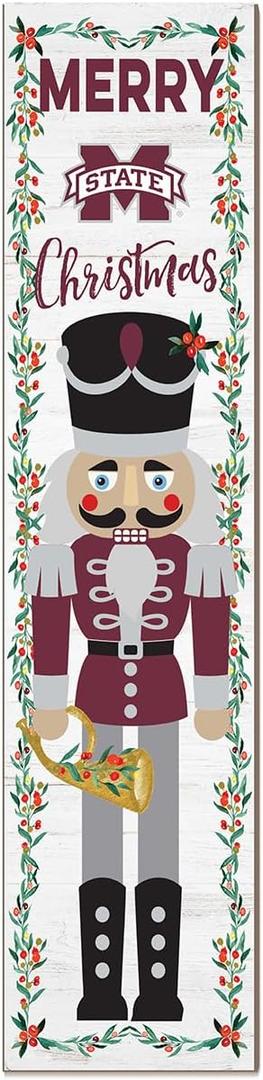 KH Sports Fan Mississippi State Bulldogs Nutcracker Porch Leaner, 11x46 Inches, Bulldogs Outdoor Christmas Sign; Display Some Holiday Cheer with This Mississippi State Bulldogs Nutcracker Sign