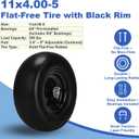 11x4.00-5 Lawn Mower Tires Flat Free and Wheel, 11x4-5 Smooth Solid Front Tires for Zero Turn Mower, 350Lbs Load, 3/4", 5/8" and 1/2" Bearings, 3.4"-5.8" Hub for Residential Commercial, 2PCS
