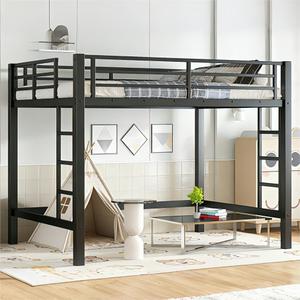 Bellemave Full Size Metal Loft Bed Frame with 2 Ladders, High Guardrail & Sturdy Iron Construction, Space-Saving Adult Loft Bed for Dorms, Safe for Kids, Teens, No Box Spring Needed, Black