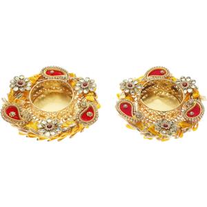 Set of 2 Flower T Light Holder Candle Stand Tealight T-Light Holder for Indian Cultural Festival Christmas New year Decorations Lighting Accessories Wedding Home Decor(Without Wax) (Size:-3")(Yellow)