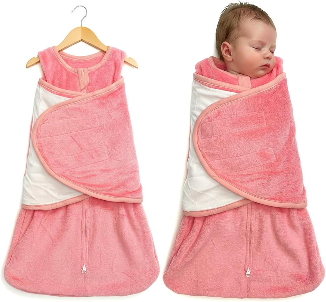 Furry Newborn Swaddle Sleep Bag for 0-3 Months Winter Warm Plush Baby Sleeping Bag Tog 2.5 Golden Mink Wearable Blanket with Adjustable Wrap for Infant Baby Shower New Parents Gift, Pink