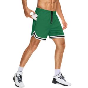 JWM Mens 5" Basketball Gym Athletic Sports Shorts with Zipper Pockets Green (Green, XXL)