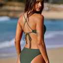 LASLULU Women's Sexy One Piece Swimsuits V Neck Padded Bathing Suit Modest Front Cutout Open Back Slimming Swimsuit (Green, L)