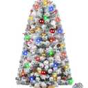 DDHS Small Flocked Christmas Tree,3ft Prelit Tabletop Christmas Tree, with 60 Lights, Ornaments Balls, Pine Cones Red Berries, Snow Xmas Tree Perfect for Holiday Christmas Home Decor