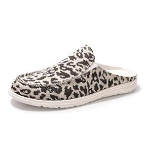 Colgo Womens Mules Shoes, Comfortable Slip on Canvas Shoes for Women(Leopard, 8)