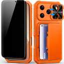 For IPhone 17 Pro Case Wallet2 Privacy Screen Protectors, Card Holder (4-5 Cards), Slide Camera Cover, Military Grade Drop Prortection, Heavy Duty Men Women Phone Case for iPhone 17 Pro, Orange