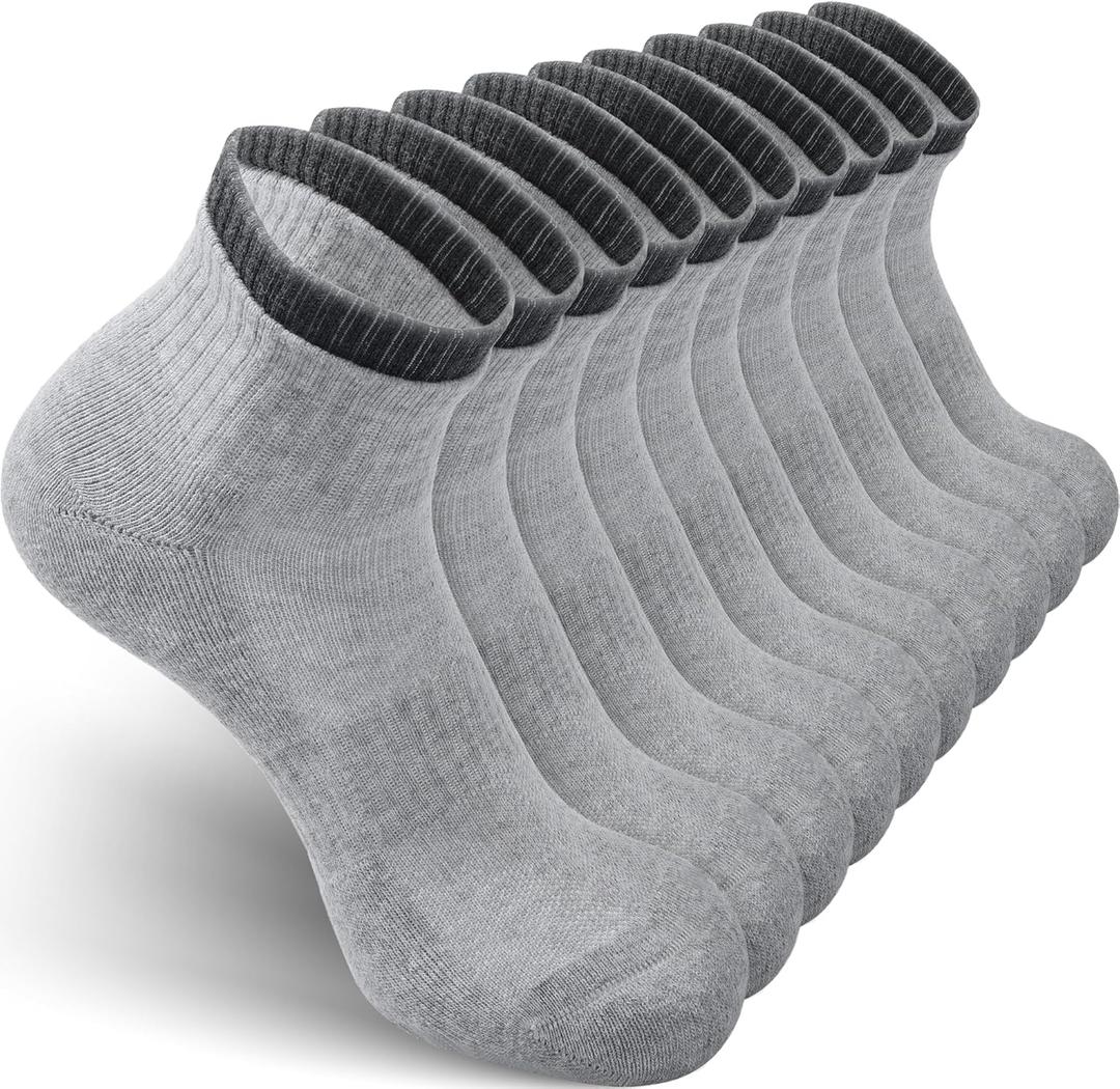 FYTUTESE Men's Ankle Socks Cushioned Quarter Athletic Running Socks for Men 5 Pack, Grey, Size: 13-15