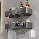 Voldra Adhesive Shower Caddy, 2 Pack Shower Shelves for Inside Shower No Drilling, Aluminum Stick On Showers Organizer with Towel Bar & Hooks Removable Bathroom Shelf Storage Rack(Gray)